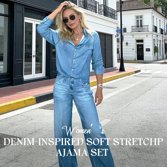 2-delig pyjamas-set in imitatie-denim voor dames